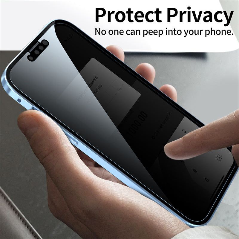 Anti-Peeping Double-Sided Glass Metal Transparent Mobile Phone Case For iPhone