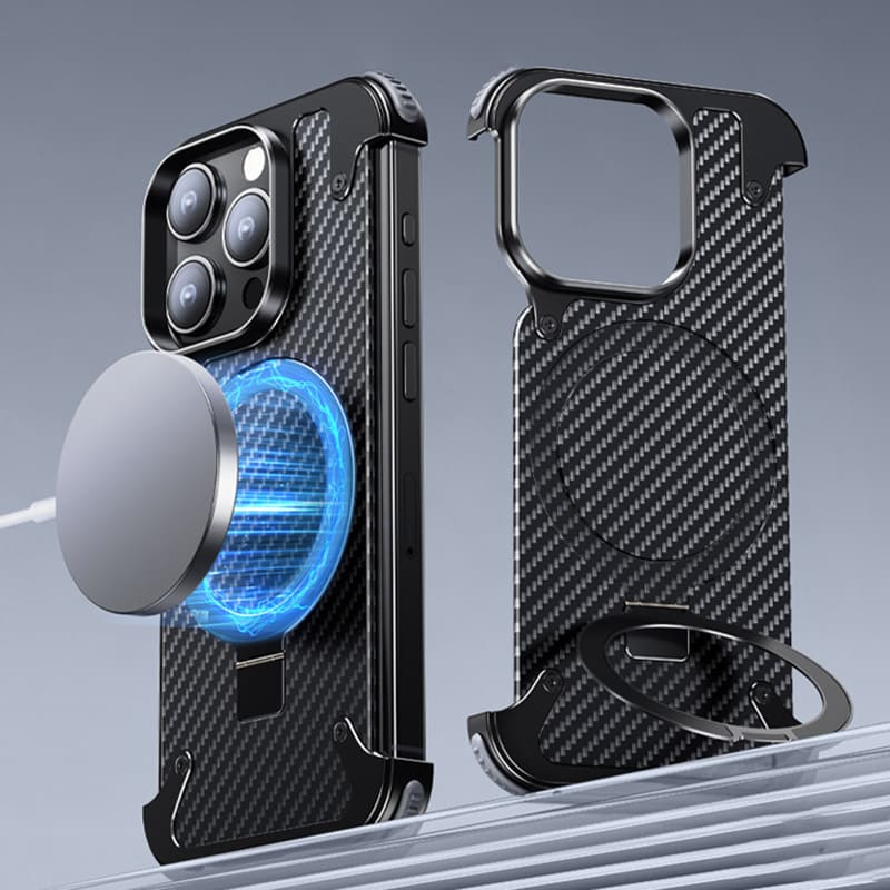 Carbon Fiber Magnetic Bracket Bezel-less Phone Case