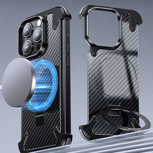 Carbon Fiber Magnetic Bracket Bezel-less Phone Case