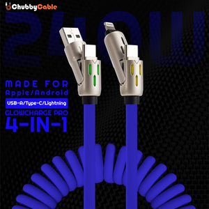 🆕"GlowCharge Pro" 240W 4-in-1 Spring Car Cable with Lights