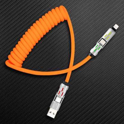 🆕"GlowCharge Pro" 240W 4-in-1 Spring Car Cable with Lights