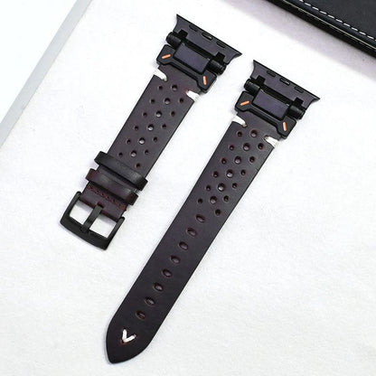 Leather Mechanical Metal Pin Buckle Band For Apple Watch