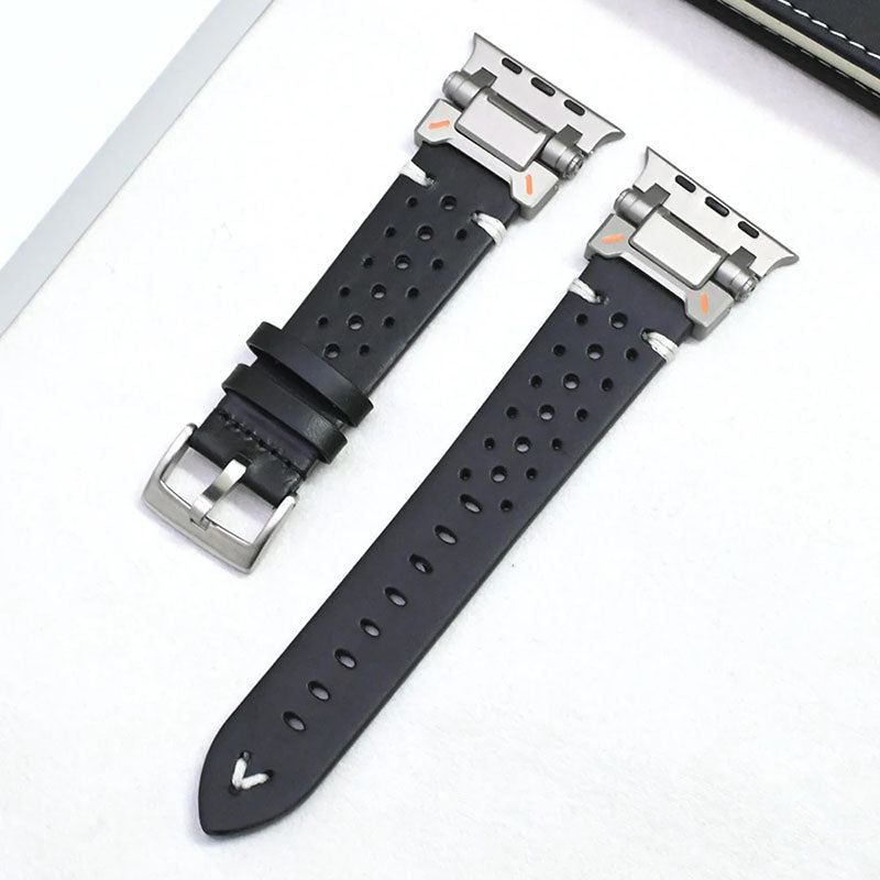 Leather Mechanical Metal Pin Buckle Band For Apple Watch