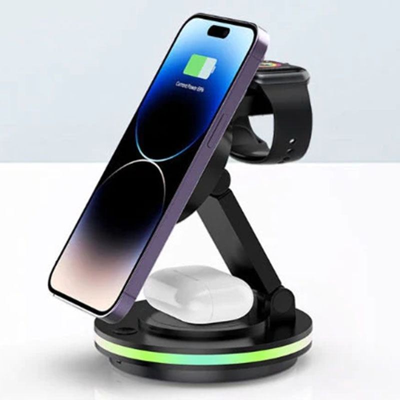 Rotary folding 3-in-1 wireless charger watch headset multi-function magnetic wireless charger