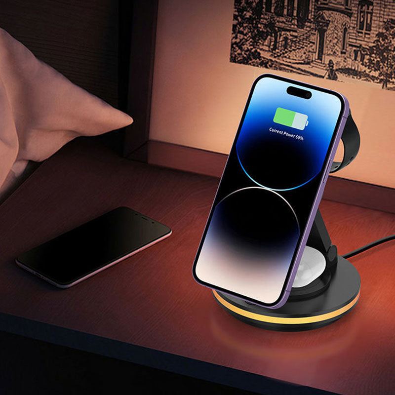 Rotary folding 3-in-1 wireless charger watch headset multi-function magnetic wireless charger